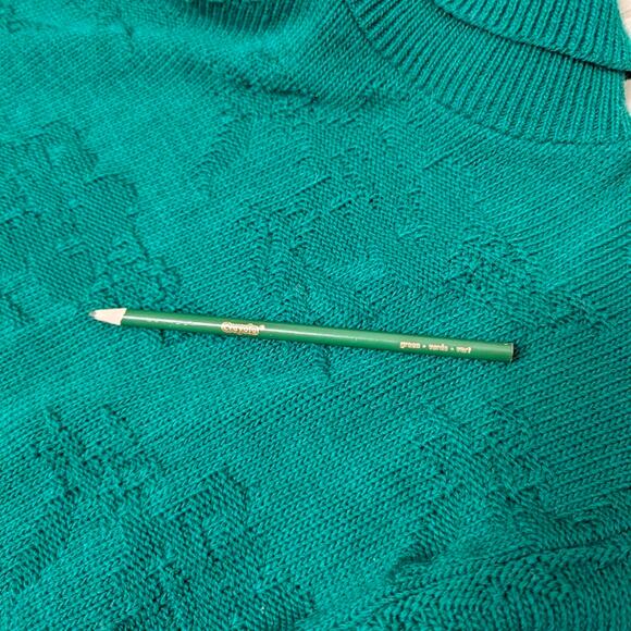 VTG Mathias bright forest green turtleneck floral knit tunic top sweater sz Sm - Picture 7 of 7